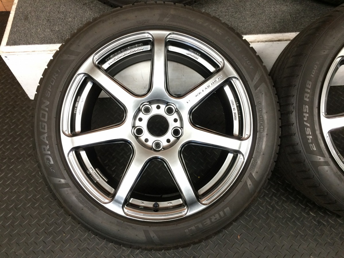 WORK EMOTION T7R 18インチ 8.5J +30 PCD112 5H PIRELLI 245/45R18 タイヤ付き4本セット 中古 引取り可能