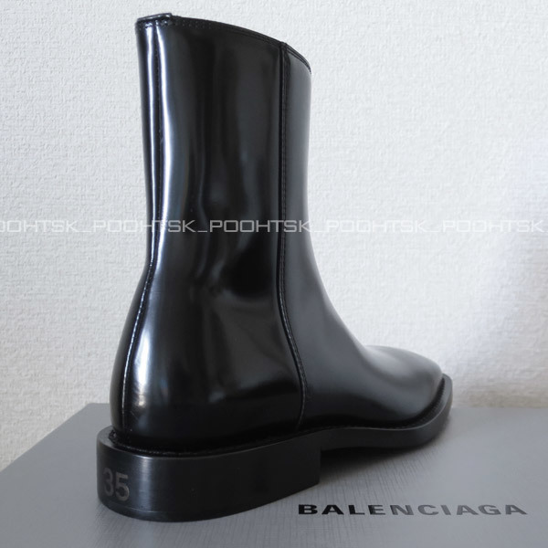 　バレンシアガBALENCIAGA 2019SSデムナNEW PATINATED CALFSKINスクエアトゥ シャイニー カーフ レザー ジップ アンクル ショート ブーツ35_画像3