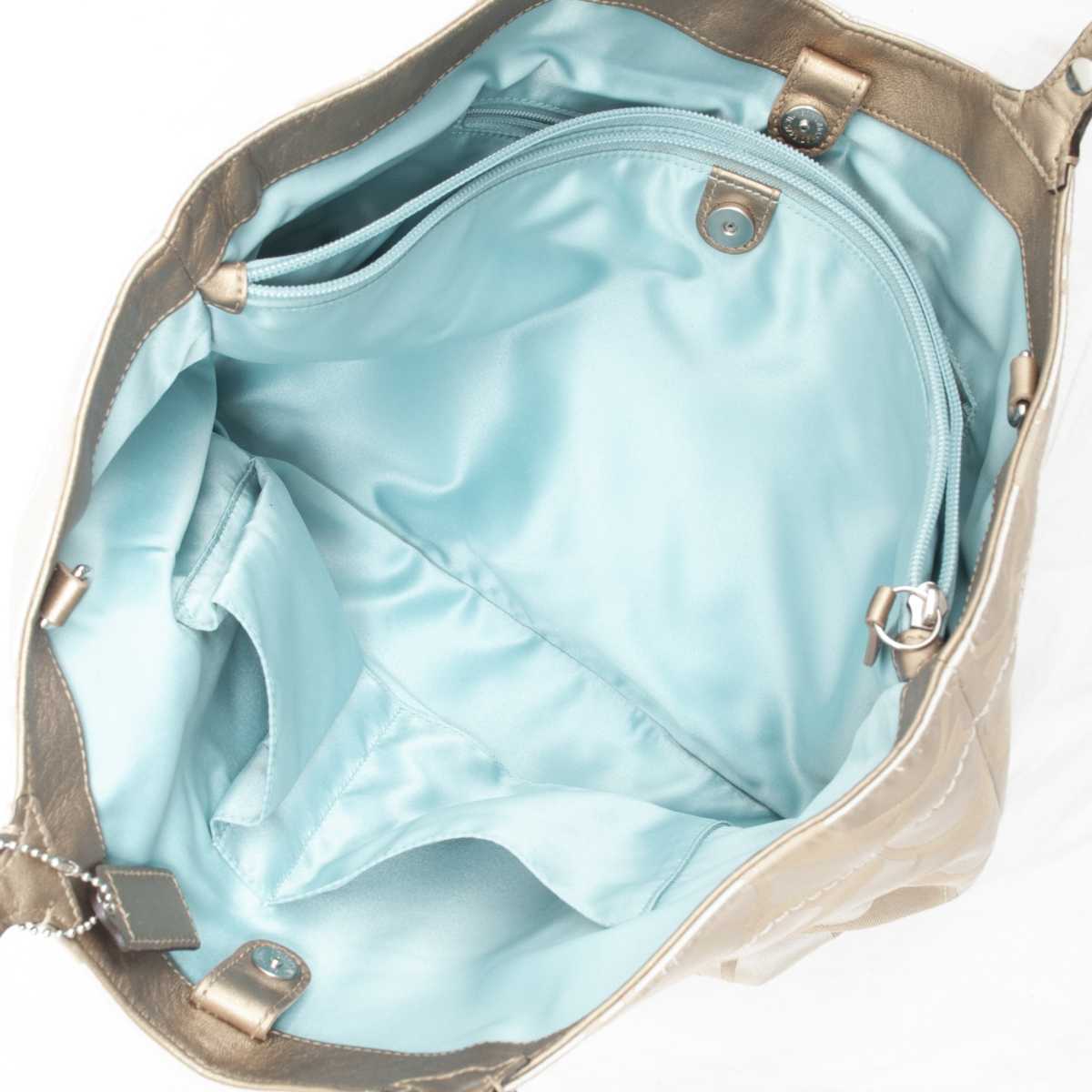 美品】COACH(コーチ)シグネチャー 2way サテントートバッグ ライト