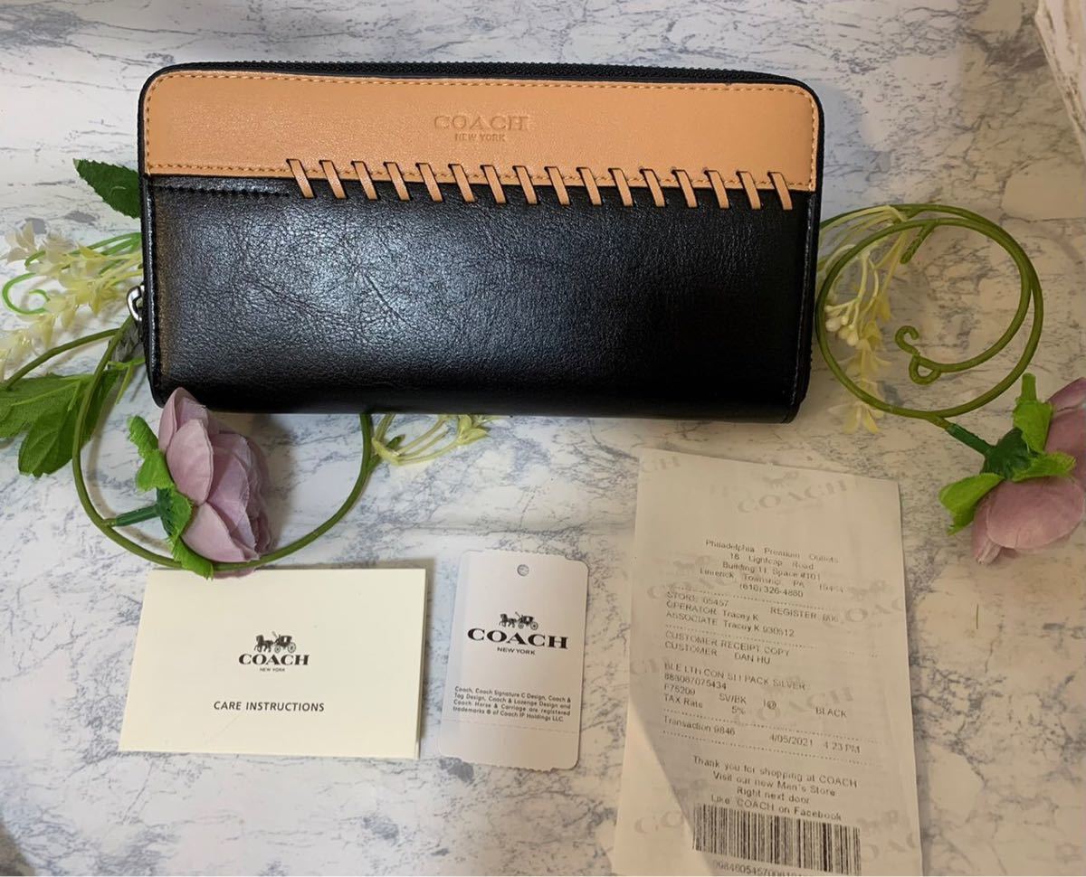 値引 COACH 新品 ブラック メンズ 二つ折り 長財布 コーチ 黒 財布 138
