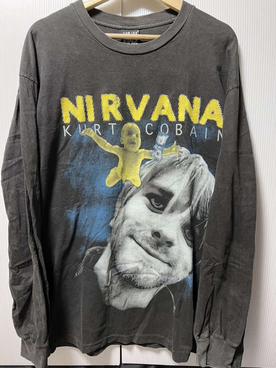  Vintage NIRVANA long T KURT COBAIN 90s XL Thai made black NEVER MINDniruva-na Cart ko bar n