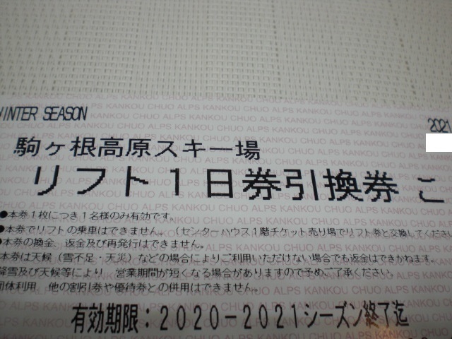 駒ヶ根高原スキー場こどもリフト1日券引換券1枚　数量9_画像1