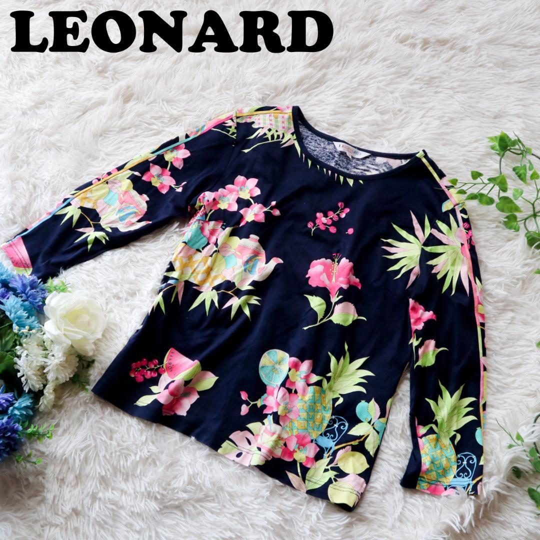 新作 レオナール LEONARD ネイビー 花柄 カットソー Tシャツ hek293.com