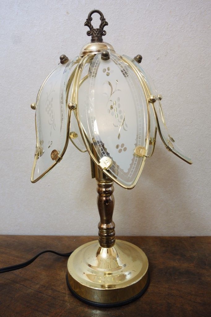 照明器具 ガラス製6枚笠のテーブルスタンド 卓上ランプ 1992年製◆ナイトスタンド 卓上照明 ライト レトロ _画像1