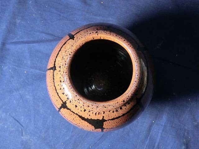 479499 木村盛康 作 天目釉 壷(共箱)茶道具・陶芸家・花瓶