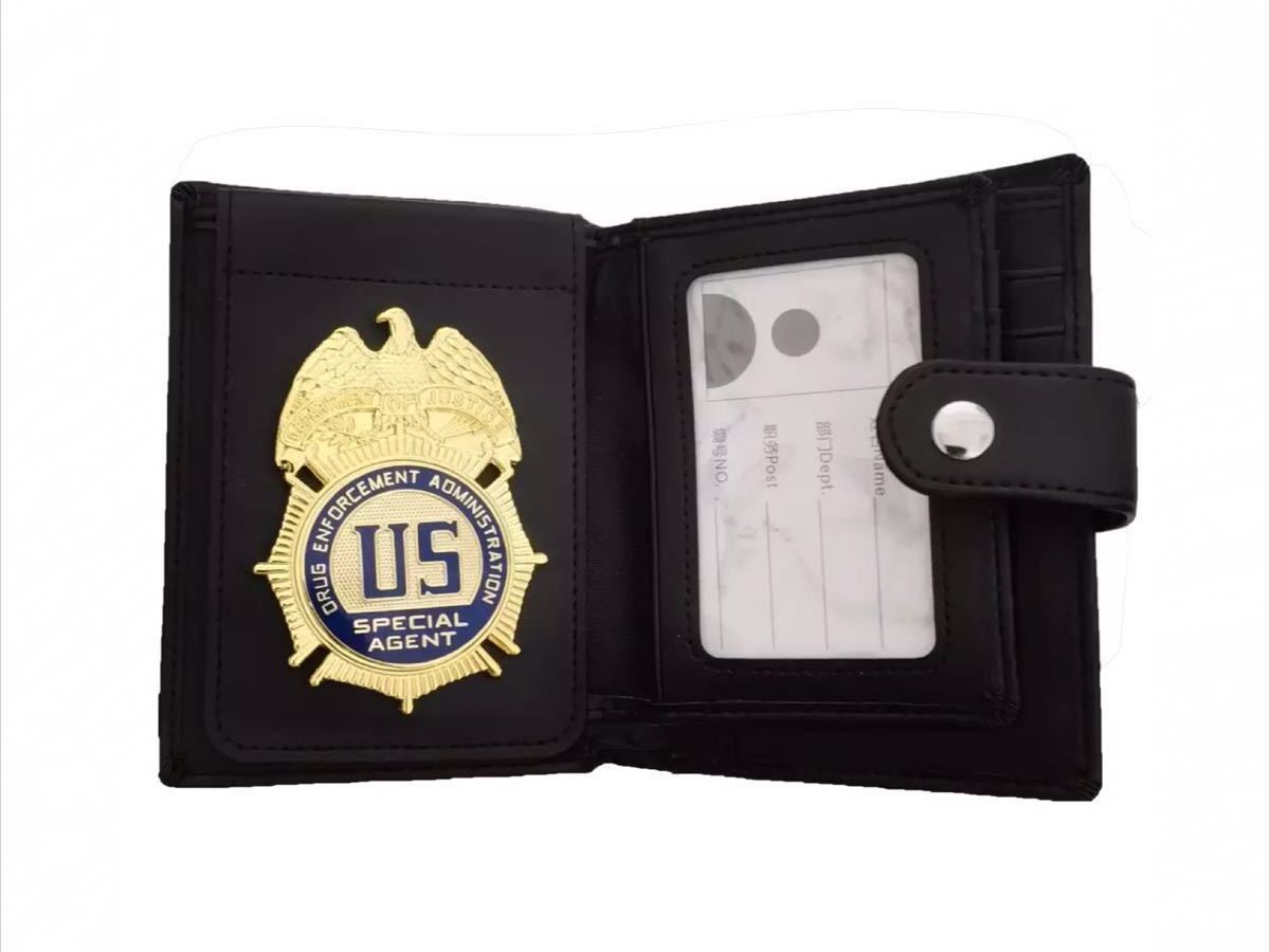 米国 警察官専用 黒革財布 バッジあり 格安人気