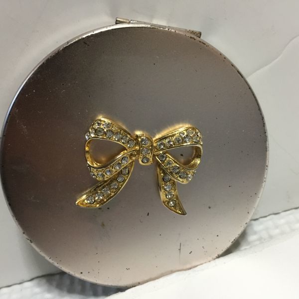 [ used including carriage ] compact mirror silver style ribbon rhinestone two surface mirror hand-mirror diameter ( approximately )7cm*D5658