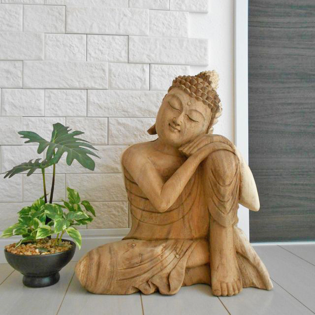 一刀彫 頬杖仏陀 31ｃｍ 仏像 仏陀 ブッダ 仏像の置物 仏陀の置物 彫刻