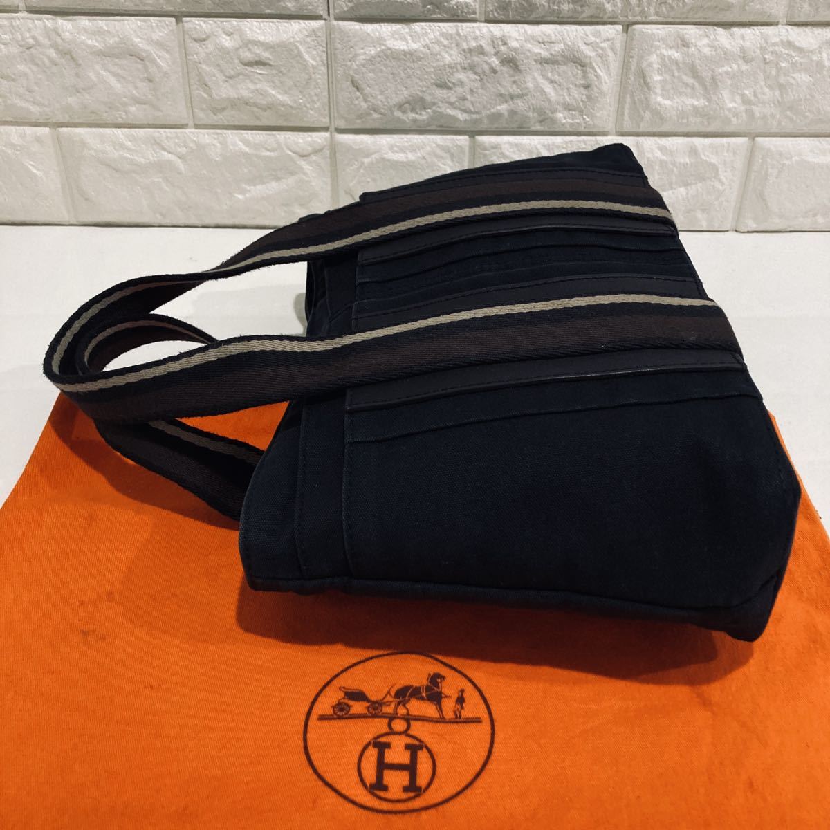 HERMES 超美品 エルメス トロカホリゾンタル PM トート バッグ ブラック_画像6