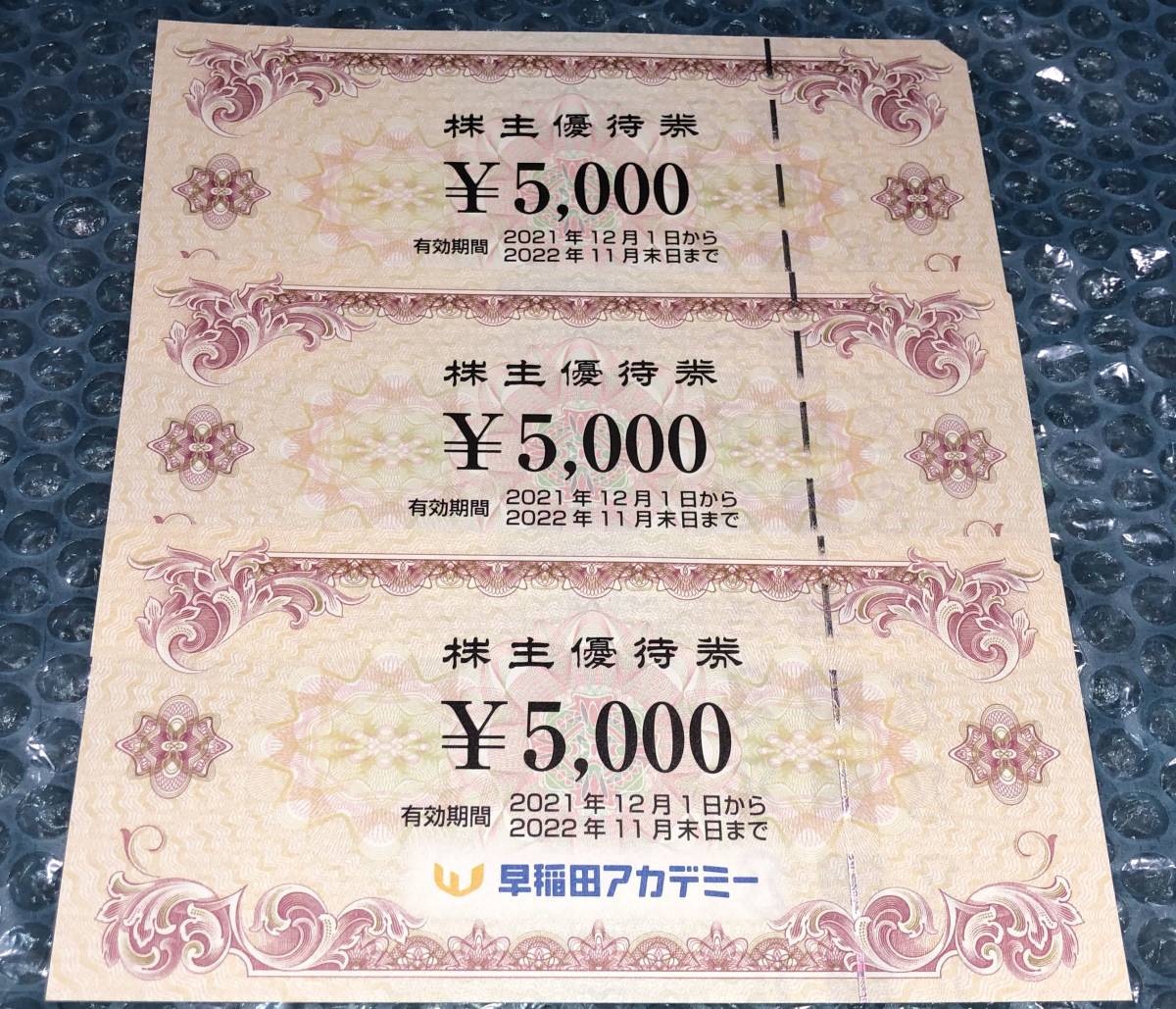 早稲田アカデミー 株主優待券 5000円×3枚（15000円分）期限2022.11月末 ...