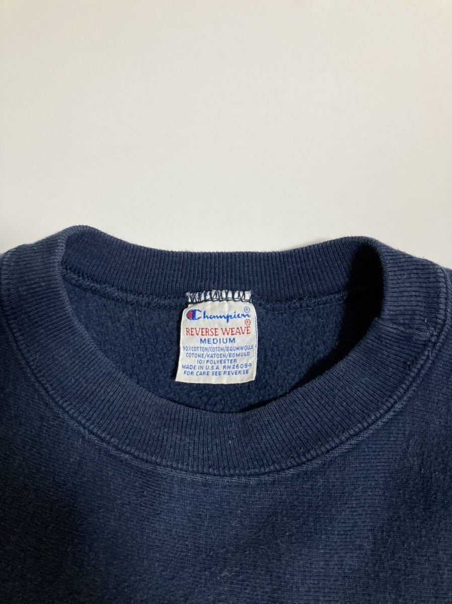 90s USA製 Mサイズ チャンピオン 無地 リバースウィーブ 刺繍タグ Champion 90年代 ビンテージ ヴィンテージ ネイビー スウェット 紺_画像3