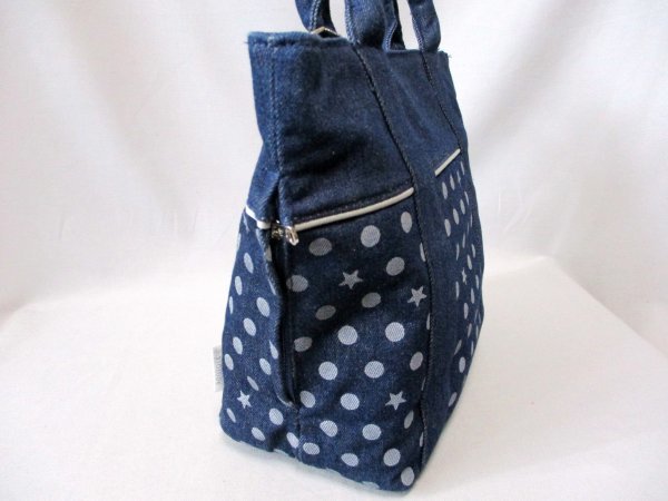 【O234】ROOTOTE/.ルートート◇デニムハンドバッグ　ハート型チャーム付　W34cm_画像3