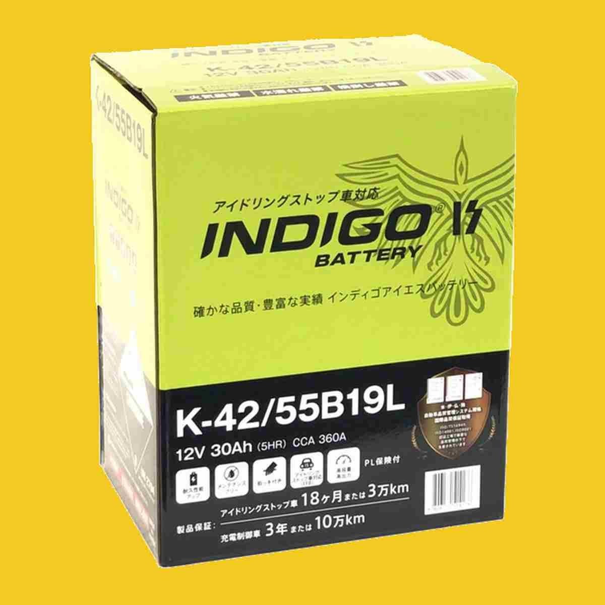 【インディゴバッテリー】K-42/55B19L フィット（ＧＥ） ('07～13) DBA-GE9 互換:50B19L,K-42 IS車対応 新品 保証付 即納_画像3