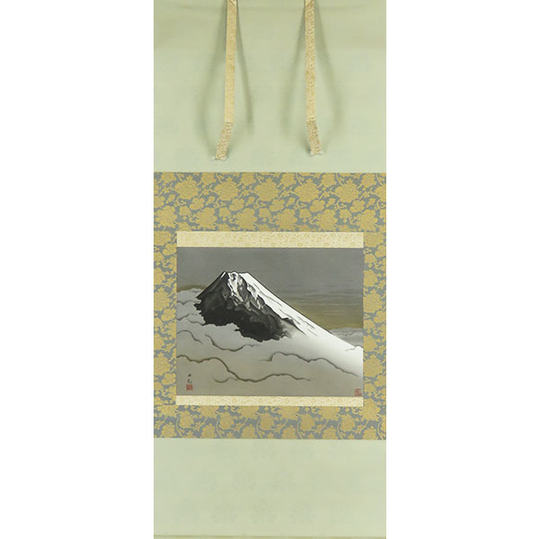 B-1967【真作】横山大観 木版画 墨絵富士 共箱 掛軸/日本画家 栃木