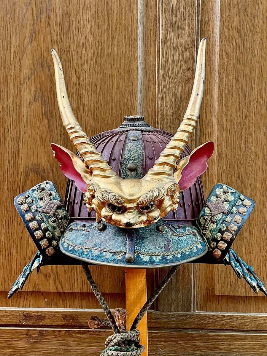 鎧兜の武将前立て 前立 しかみ(2281本多忠勝公鎧(前立獅噛、脇立鹿角牛皮仕立