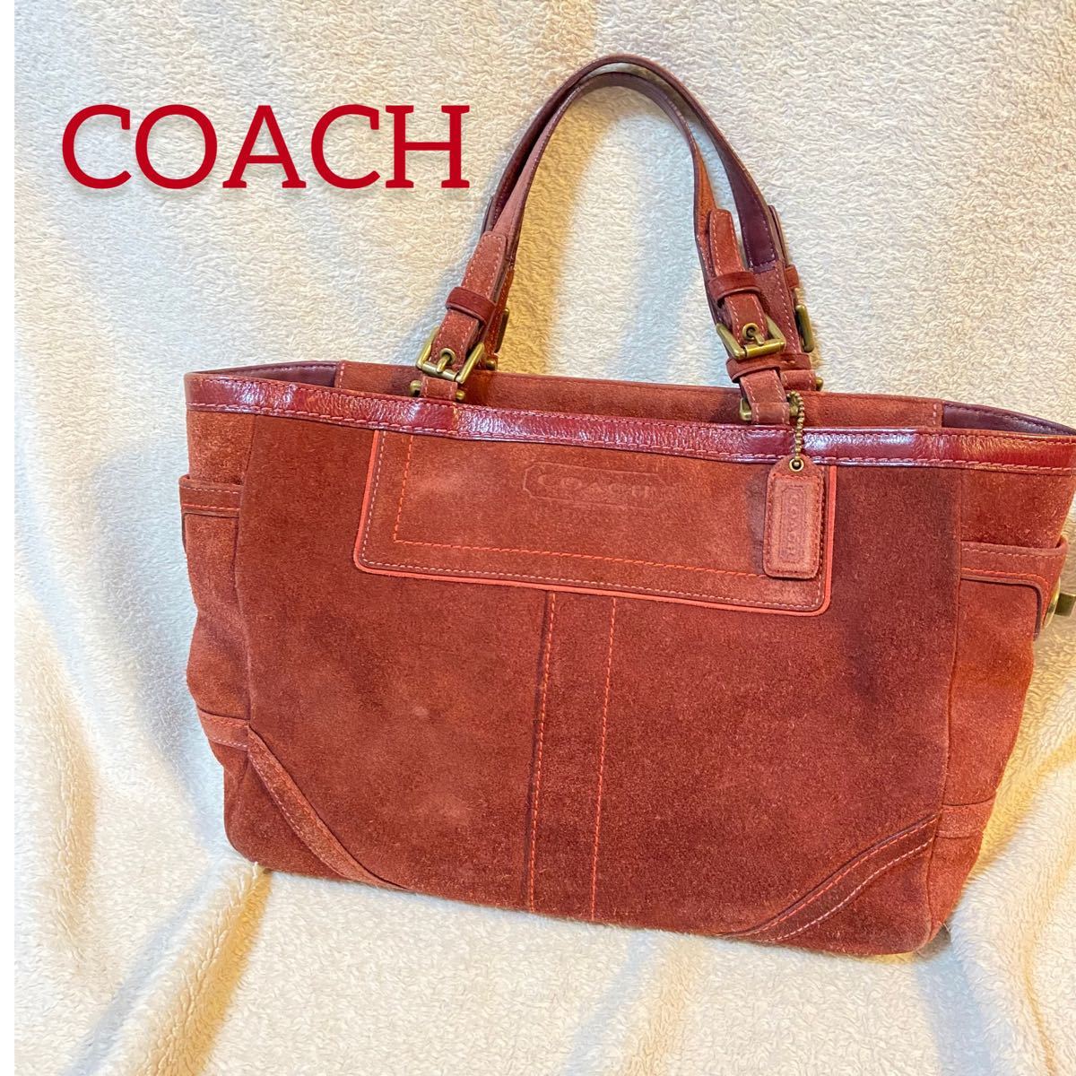 【美品】coach コーチ スエード トートバッグ　朱色