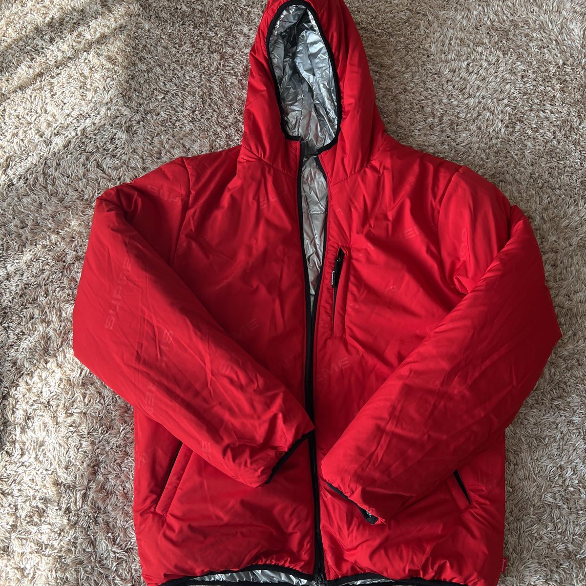Supreme 16aw reversible hooded puffy jacket ダウン　M 赤　リバーシブル