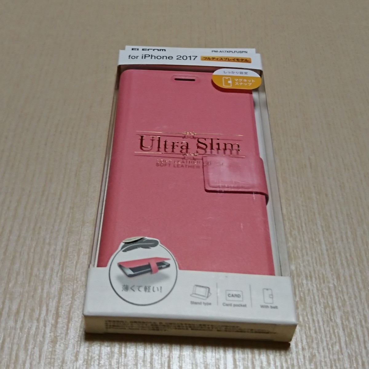 《iPhoneX/XS》ソフトレザー Ultra Slim 手帳型ケース ピンク