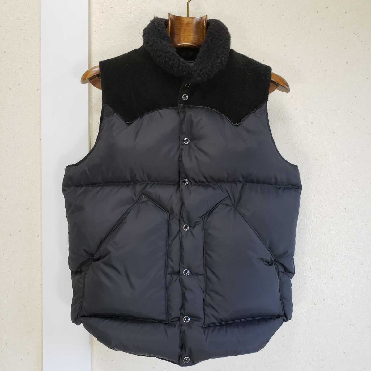 美品◆Rocky Mountain Featherbed ロッキーマウンテンフェザーヘッド レザーヨーク クリスティー ダウンベスト(36)オールブラック/黒