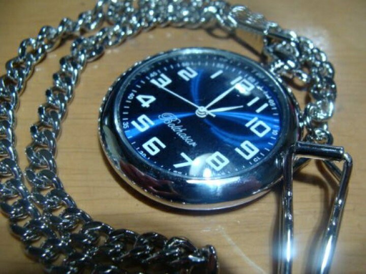 特別セール★バルダザール逆回転懐中時計ブルー 秒針も逆回転+ハングル文字盤婦人腕時計おまけ