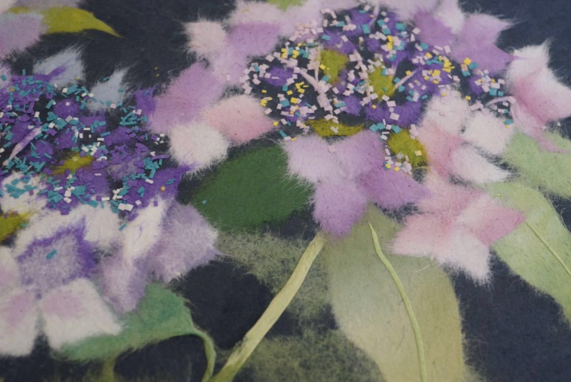 一二美 紫陽花 貼り絵 ちぎり絵 フィレーム付き インテリア アート 平成元年制作品 中古 のヤフオク落札情報