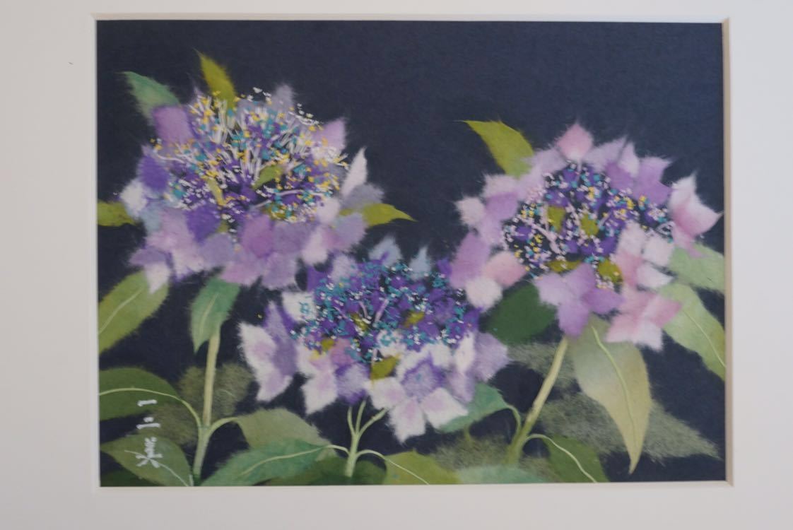 一二美 紫陽花 貼り絵 ちぎり絵 フィレーム付き インテリア アート 平成元年制作品 中古 のヤフオク落札情報