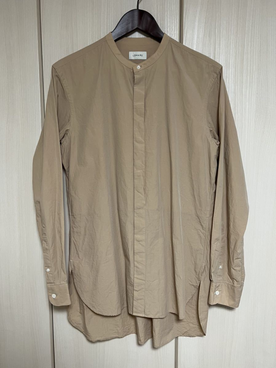 LEMAIRE ノーカラー ロングシャツ サイズ48 ピンクベージュ アース