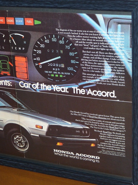 1977年 USA 70s vintage 洋書雑誌広告 額装品 HONDA ACCORD ホンダ アコード / 検索用 ガレージ 店舗 看板 ディスプレイ 装飾 (A3size) _画像3