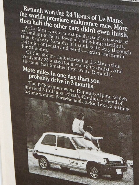 1978 год USA иностранная книга журнал реклама рамка товар Renault Le Car Renault thank (A4size) / для поиска ALPINE A442B LE MANS магазин гараж табличка дисплей 