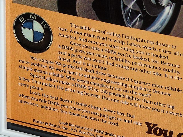 1977年 USA 70s vintage 洋書雑誌広告 額装品 BMW R100 R100/7 // 検索用 店舗 ガレージ 看板 ディスプレイ 装飾 サイン (A4size)_画像4