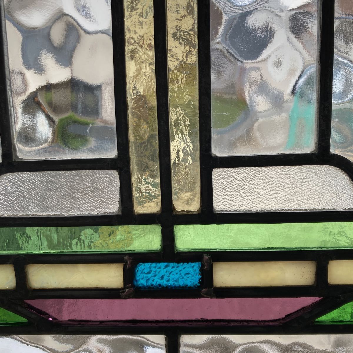 7s-685 アンティークステンドグラス 花草柄/上下使い可 1920年代英国製