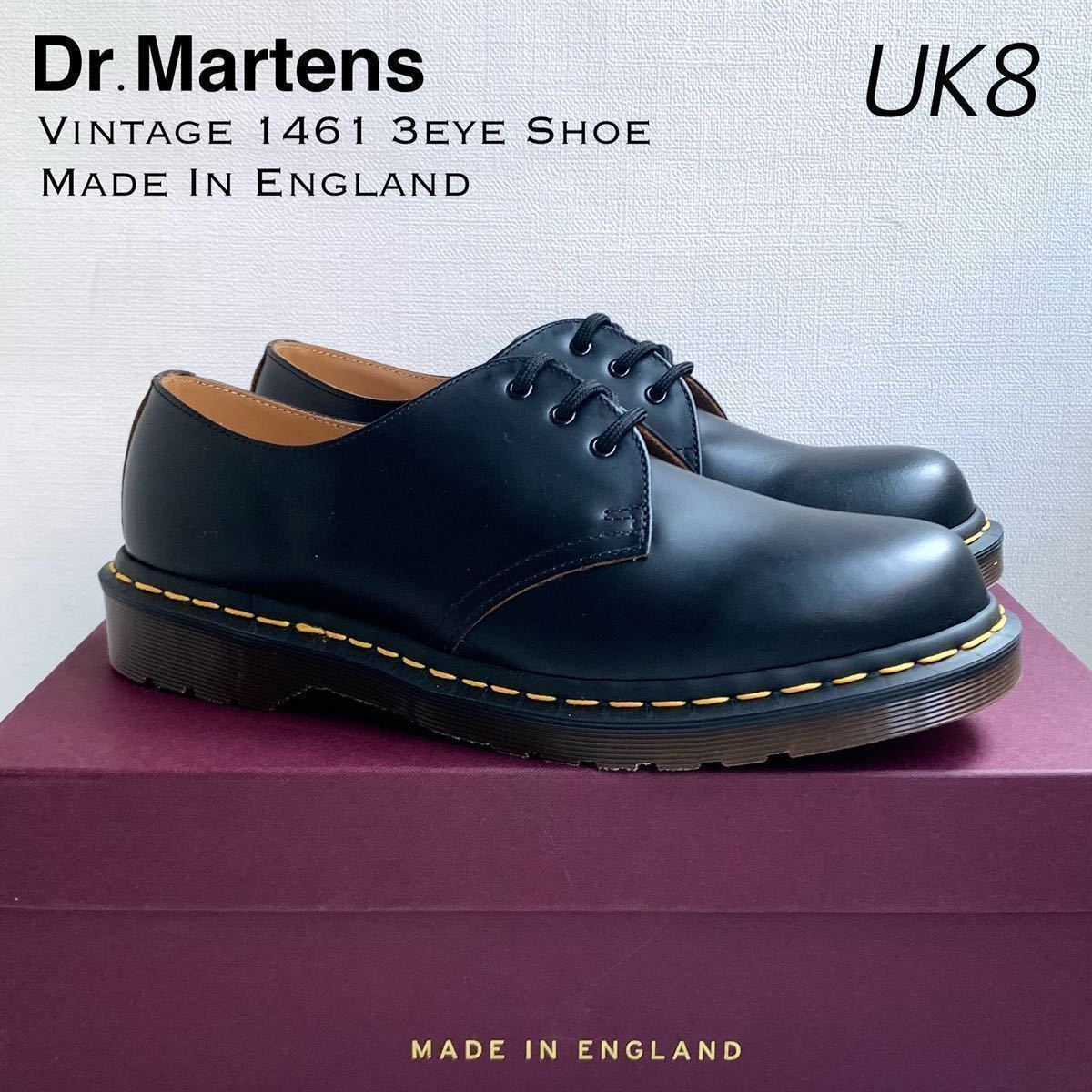 新品 英国製 Dr.Martens ドクターマーチン 1461 3ホール シューズ UK8 黒 ブラック メンズ VINTAGE 1461 3EYE SHOE ビンテージモデル_画像1