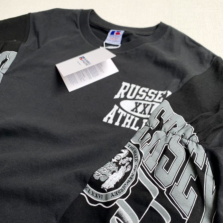 新品正規 ラッセル RUSSELL ATHLETIC 再構築 カレッジ Tシャツ 黒 ブラック レディース ワイドシルエット カットソー 77サーカ好きに_画像4