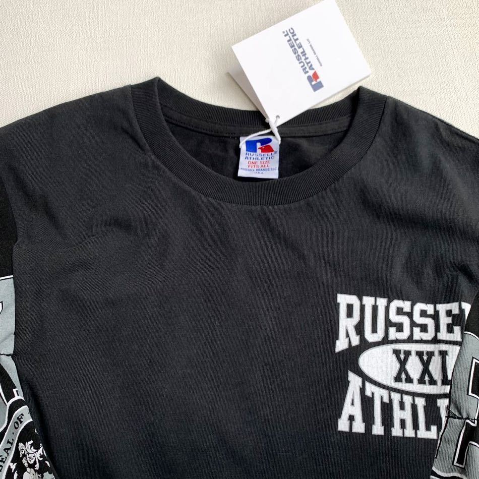 新品正規 ラッセル RUSSELL ATHLETIC 再構築 カレッジ Tシャツ 黒 ブラック レディース ワイドシルエット カットソー 77サーカ好きに_画像5