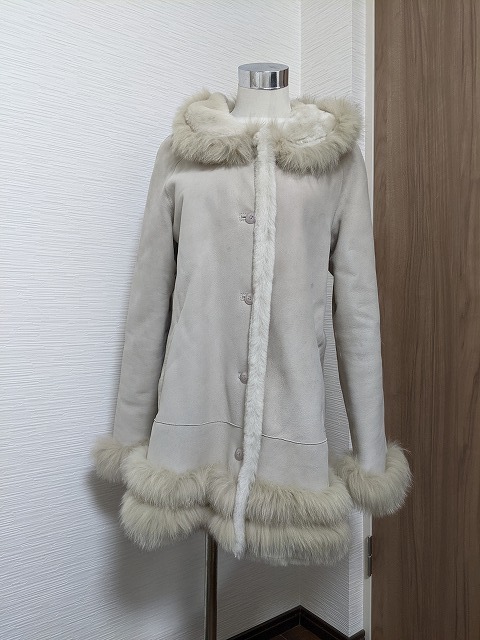 [ free shipping ]A479 light sheep leather fox real mouton Flare coat blouson gray ju fur real fur coat 