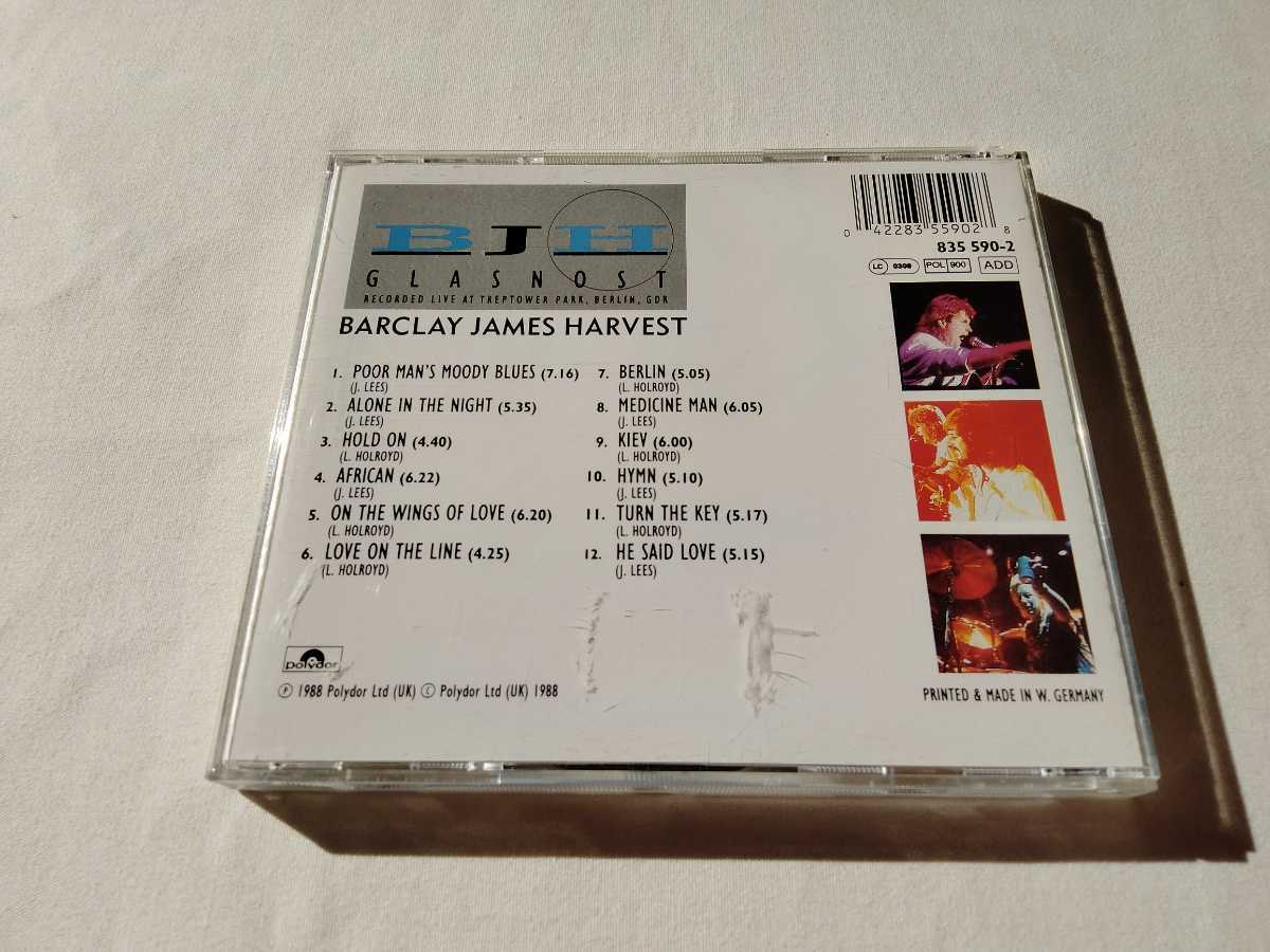 【88年POLYDOR UK/ドイツプレス盤】Barclay James Harvest / GLASNOST CD 835 590-2 87年ベルリンライヴ収録,88年プレス,全面アルミ蒸着盤_画像2