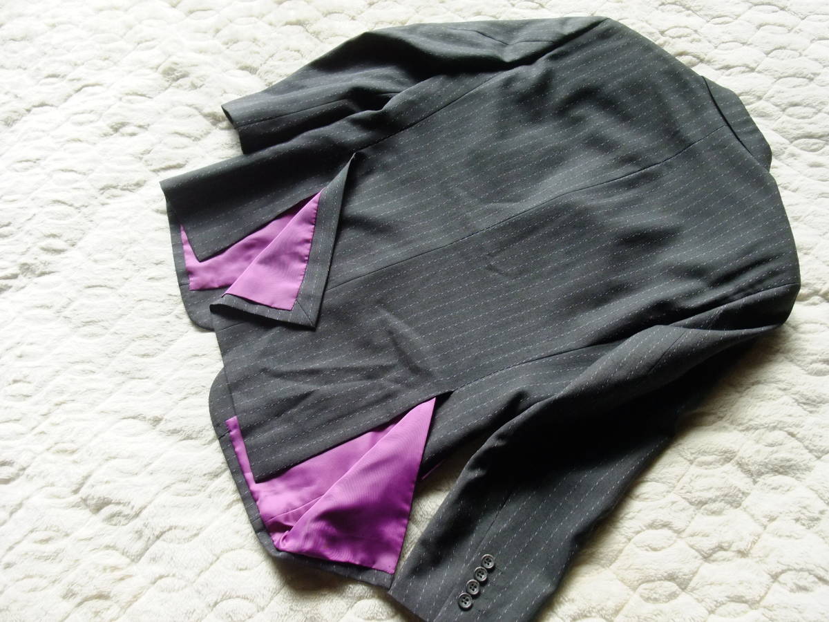 DORMEUIL　ドーメル　オーダースーツ　グレー ピンストライプ　毛100％　ジャケット+パンツ(ダブル裾） Mサイズくらい　灰色_画像9