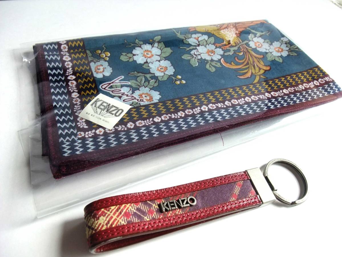 KENZO◆ケンゾー◆ハンカチ(新品) 不死鳥 ◆レザーキーホルダー(中古）付き の画像3