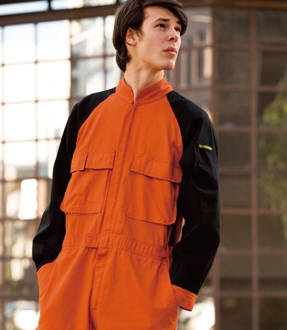 クレヒフク 作業服 通年 長袖 つなぎ 綿100% 211 色:オレンジ サイズ 