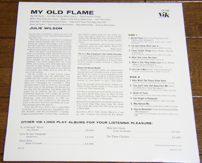Julie Wilson - My Old Flame - LP / Baby Won't You Please Come Home,You Don't Know What Love Is,Vik - LX-1095,国内盤,1993,JAPAN_画像3