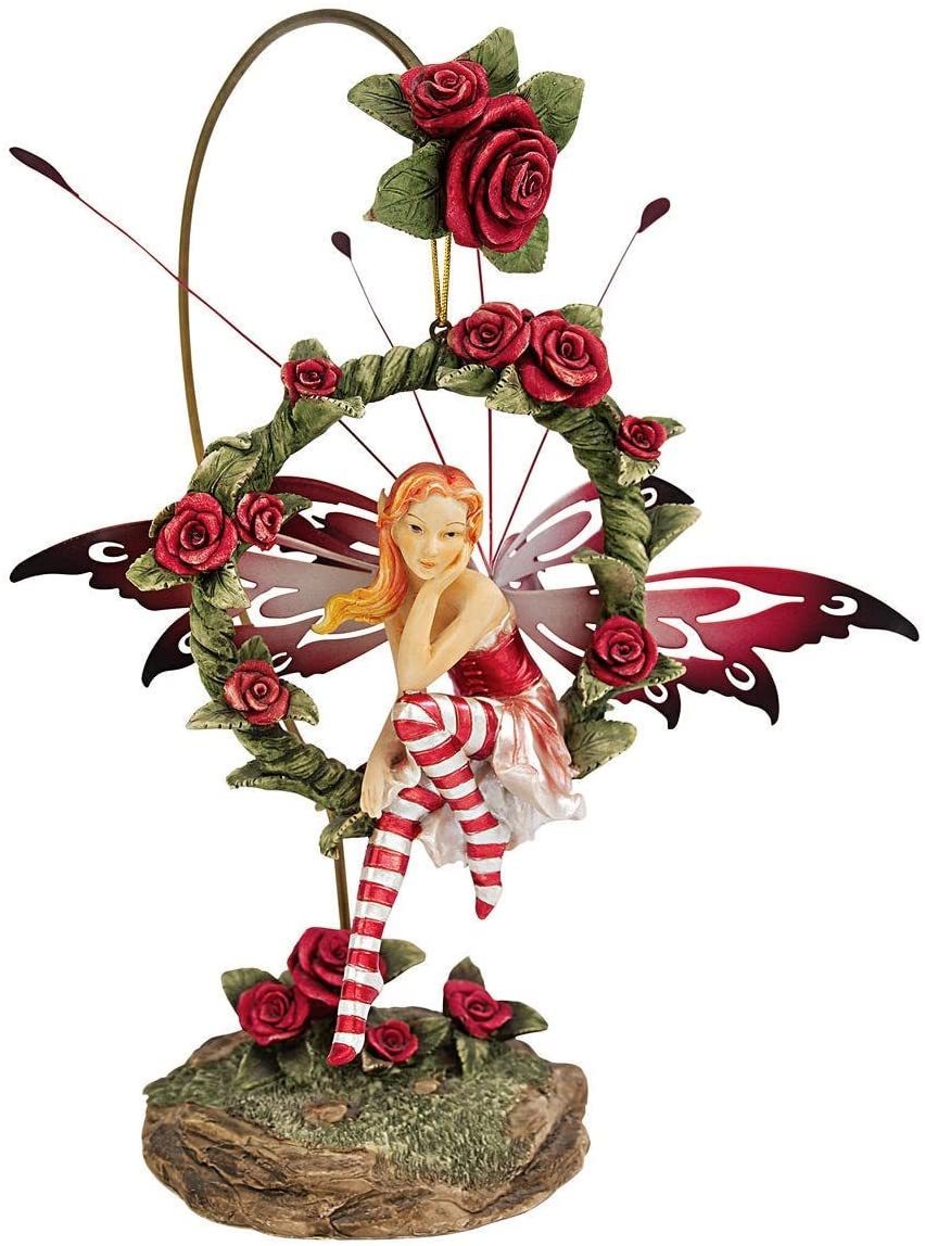 破格値下げ ラディアント ローズ 輝く薔薇 の輪に座った妖精フェアリーの彫像 贈り物 輸入品 装飾デコール サロン スタンド付き彫刻 カフェ 洋風