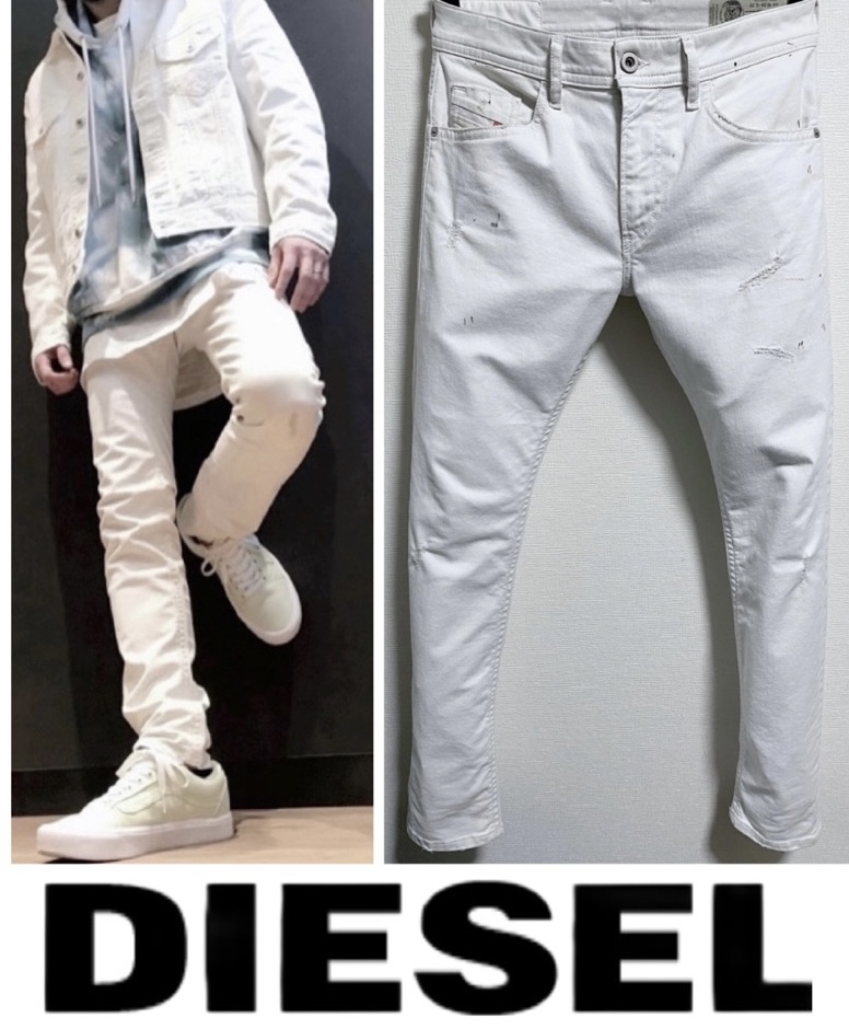 定価40,700円2020完売DIESELディーゼルTHOMMER069DX/DNA:裏地フォームペイントダメージ加工joggストレッチスキニーホワイトデニムKROOLEY_画像1