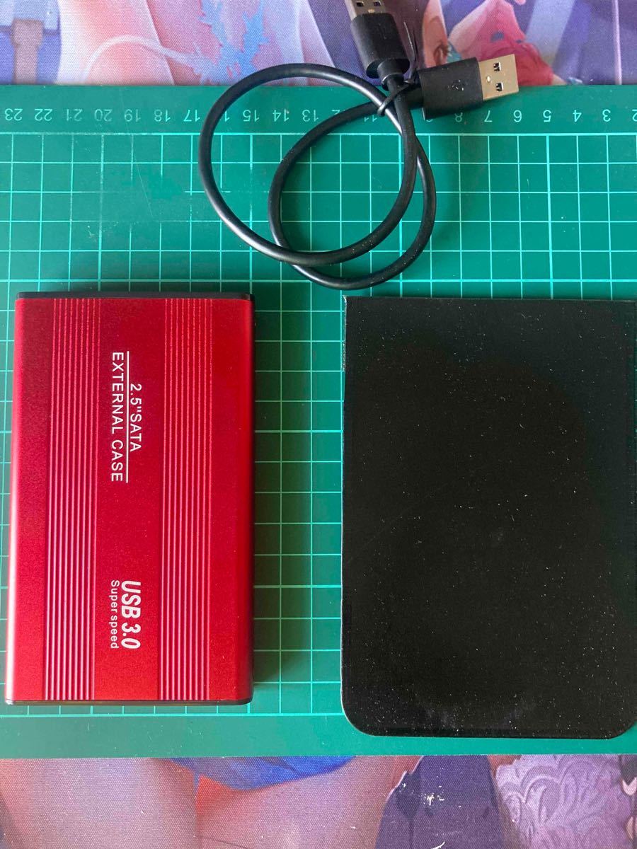 外付けポータブルHDD USB3.0 赤　500GB　ケース付き　大容量4