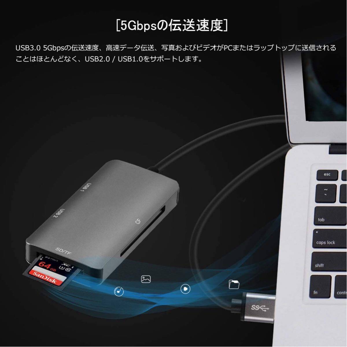 高速USB 3.0 5-in-1カードリーダーはCF / SD/マイクロSD / TFカードを読み取ることができます80cm USBインターフェイスはキーボード(USB)