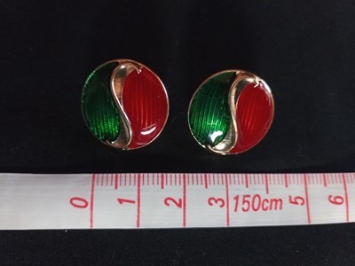  earrings S925 needle green red Vintage enamel Korea ba lock round . round shape stud green red .. lady's #C863-2