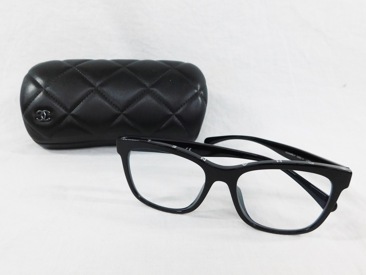 中古品 シャネル CHANEL メガネ 眼鏡 3392-A c.501 ブラック 度なし ケース付き h_b