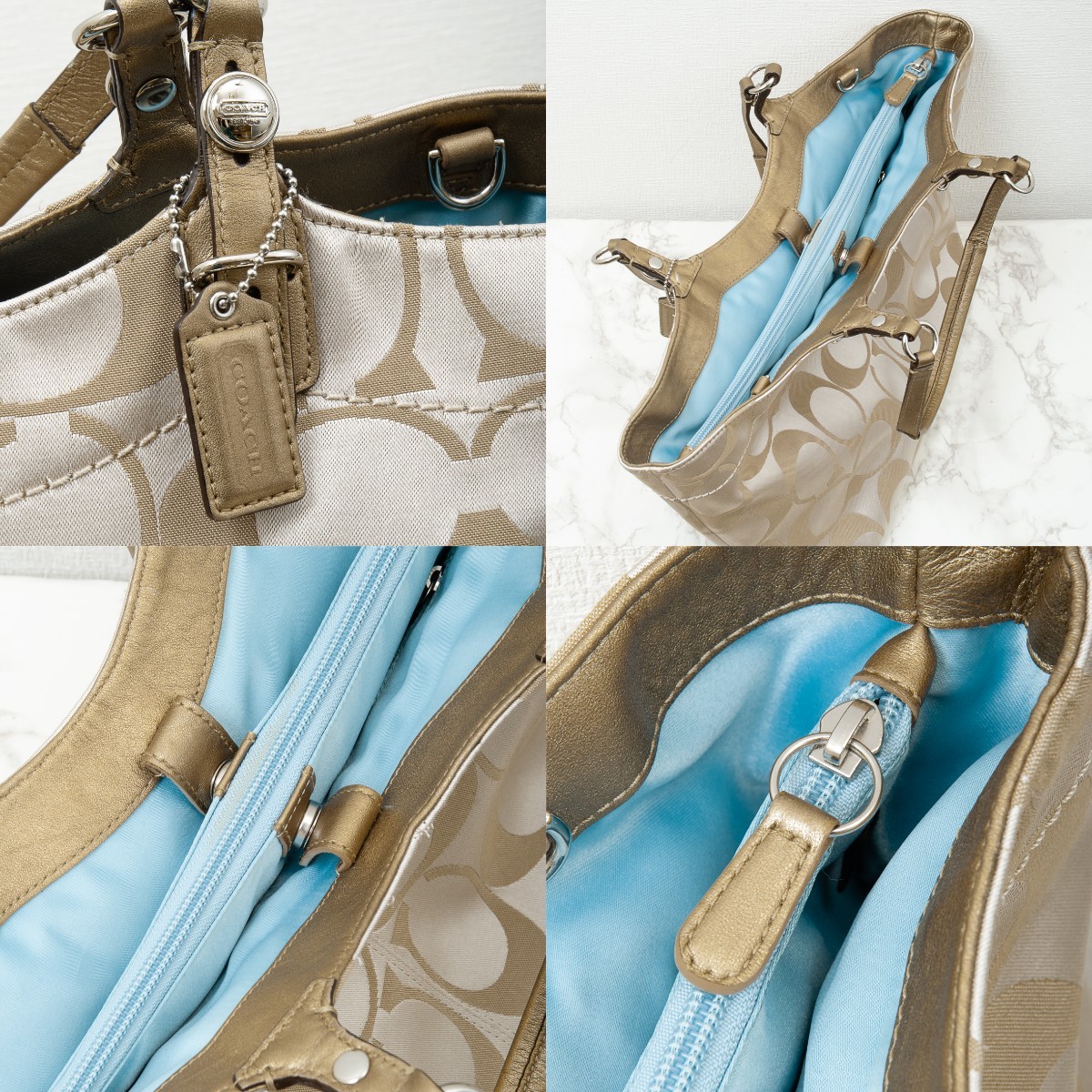 美品】COACH(コーチ)シグネチャー 2way サテントートバッグ ライト