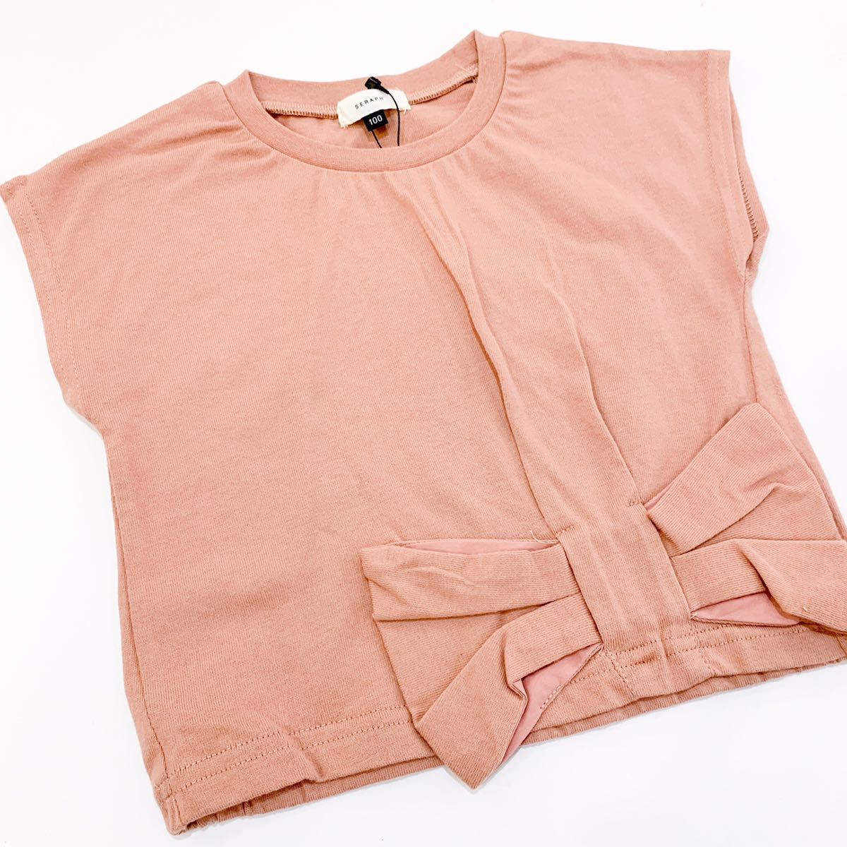 【新品未使用】セラフ　seraph 110㎝　トップス　Tシャツ　ピンクベージュ　リボン　かわいい　fo エフオー_画像1