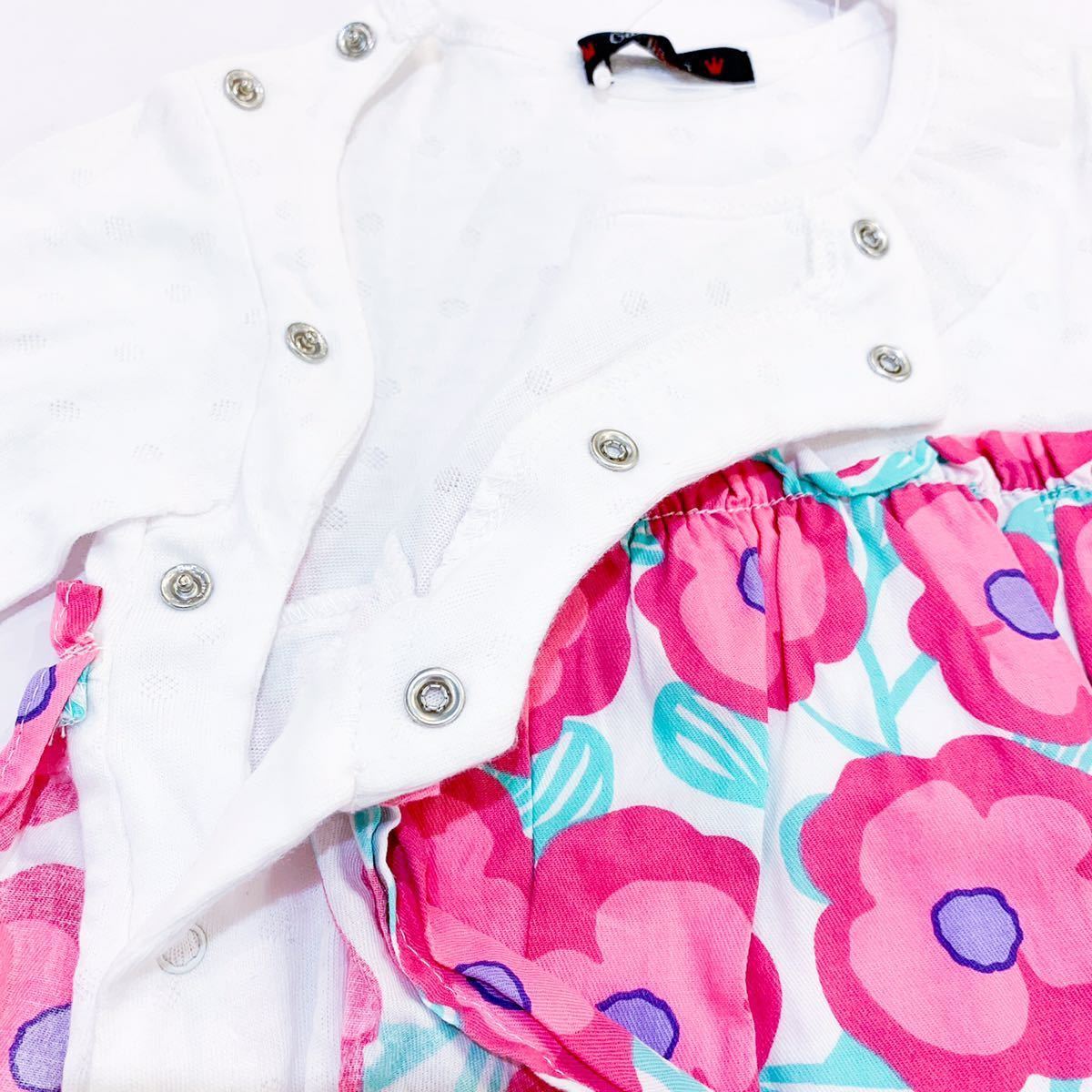 [ new goods unused ]ka Rudy acaldia rompers 80. white floral print pink long sleeve lovely baby One-piece 