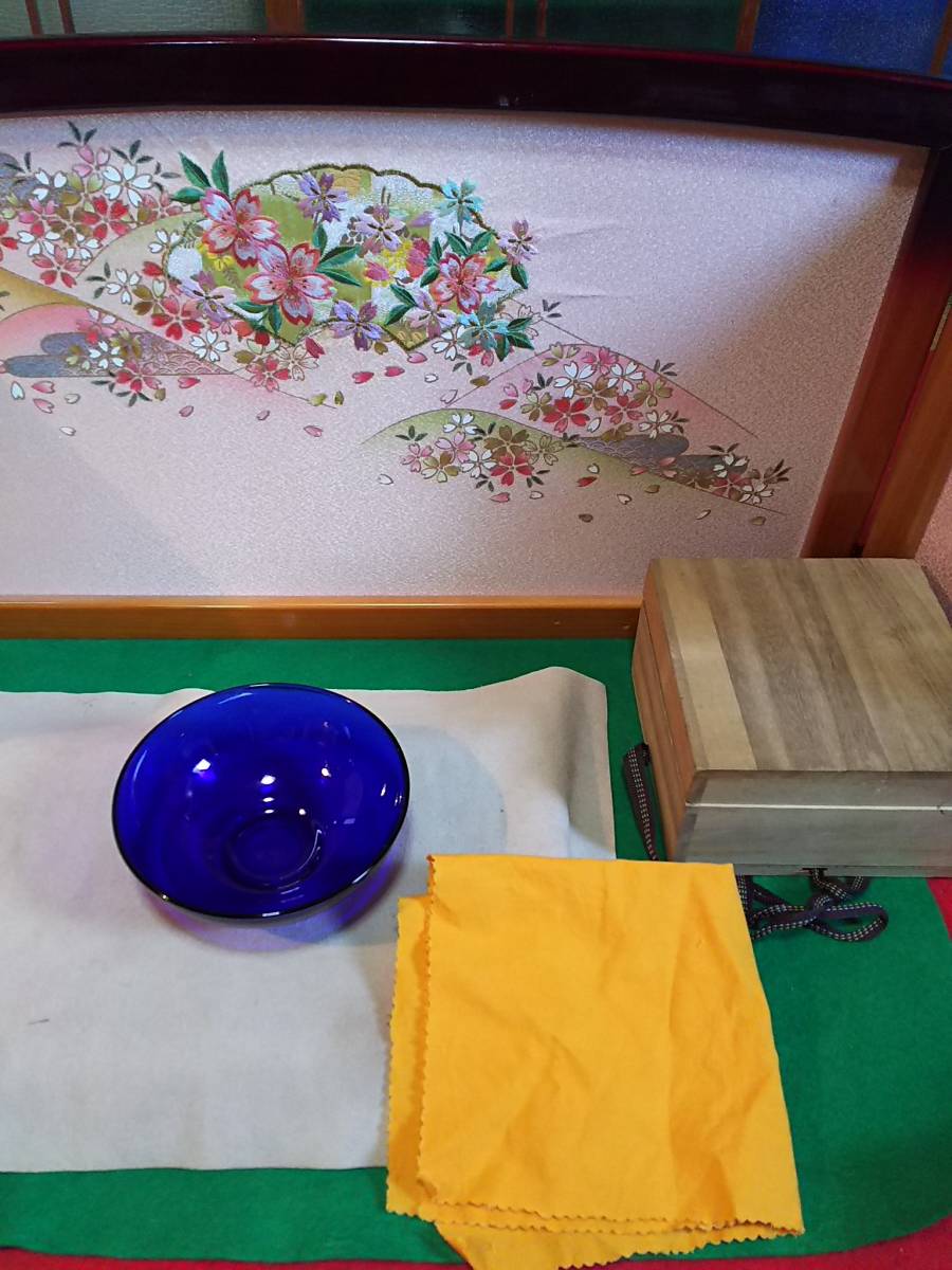 初荷品　時代品瑠璃硝子茶碗　桐箱付_画像2